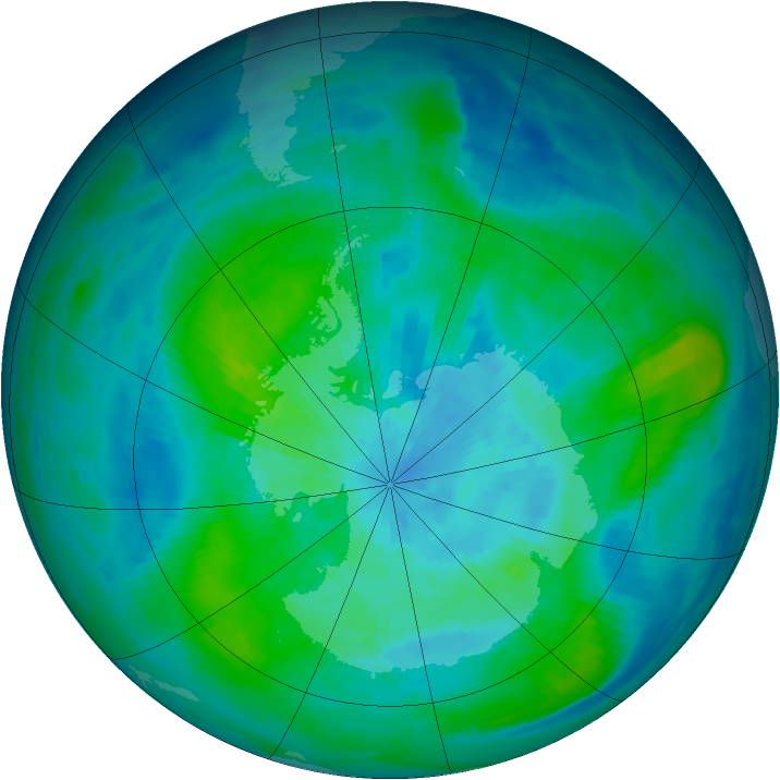 Antarctic ozone map for 15 March 1987